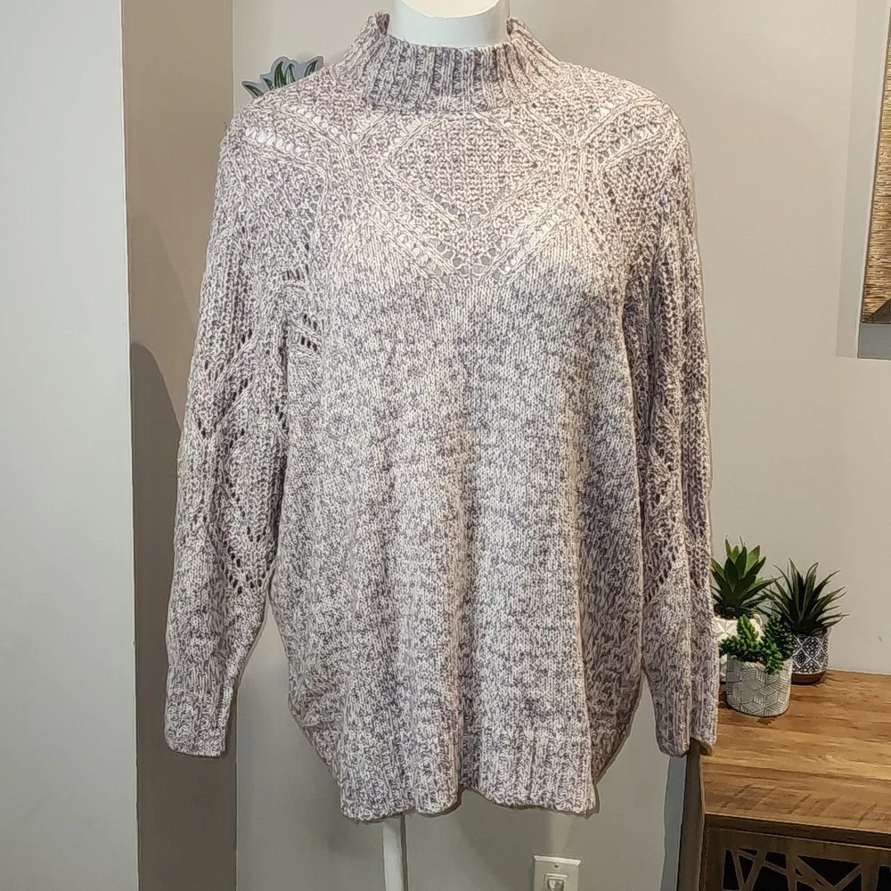 Torrid - Pullover Turtleneck Pointelle Sweater in Lavender - Picture 2 of 13